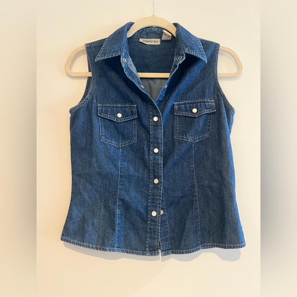 Aeropostale Dark Blue Denim Button-Up Top